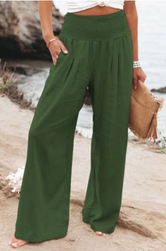 Women's slacks casual wide-legged pants wrap spring trousers: Brown / S