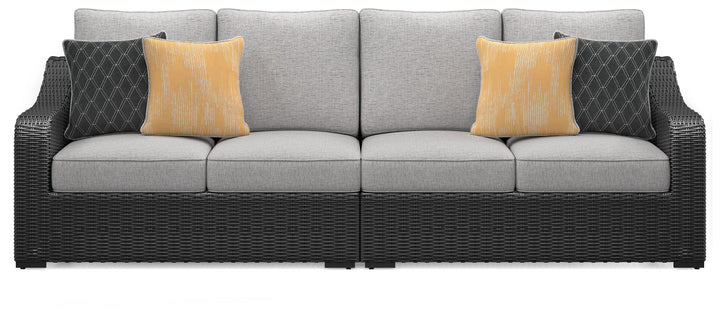 Beachcroft - Black / Light Gray - 2-Piece Outdoor Loveseat with Cushion