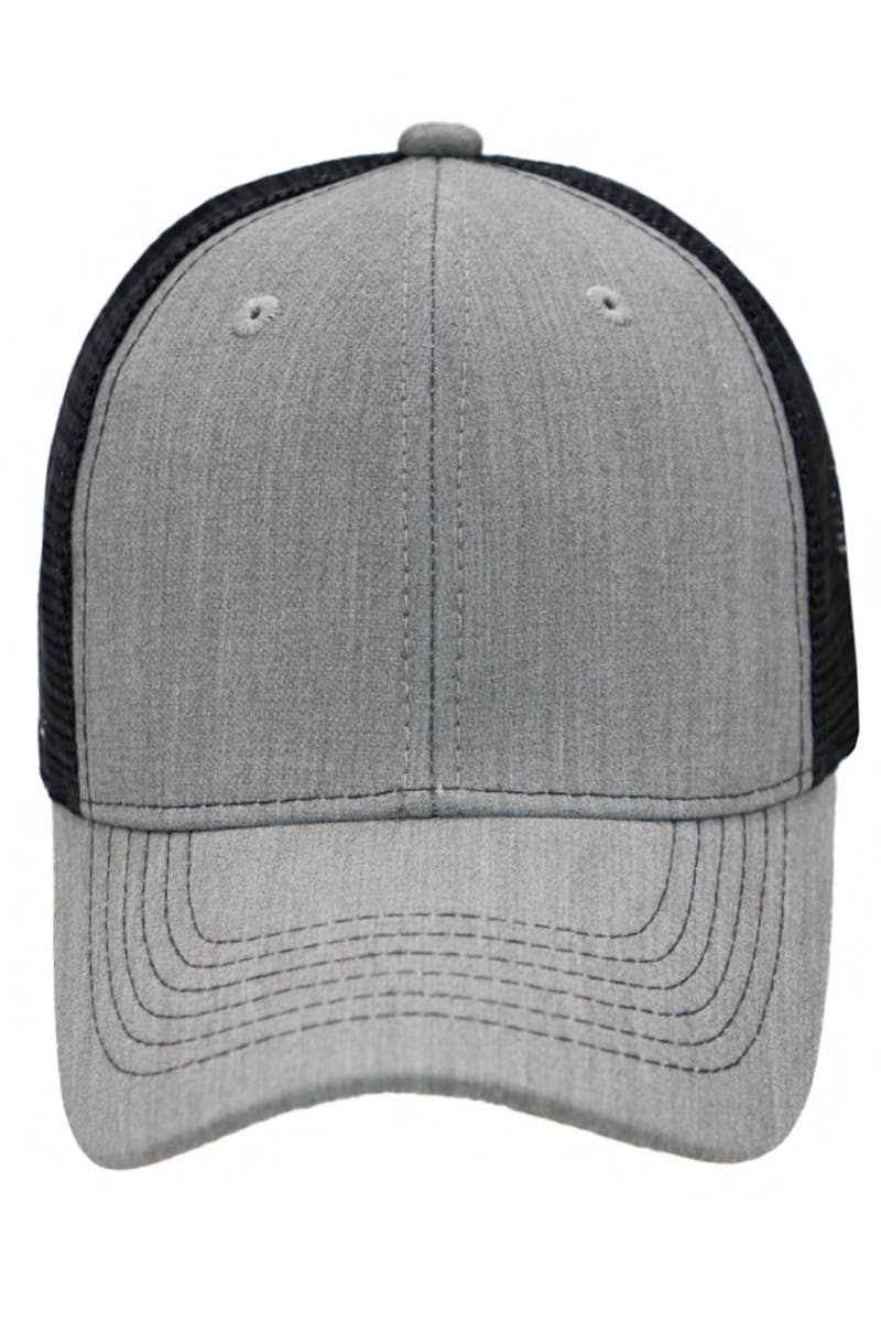 Premium Heather Twill High Profile Trucker Hat: Charcoal/Black