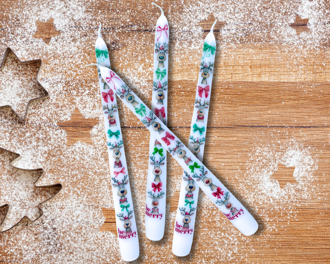 Be Merry Reindeer Christmas Taper Candle Decor, Holiday Deco