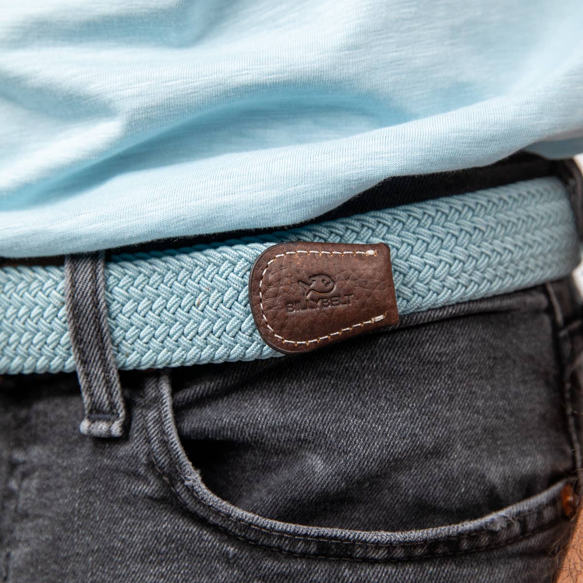 Cloud blue elastic braided belt: Size 2