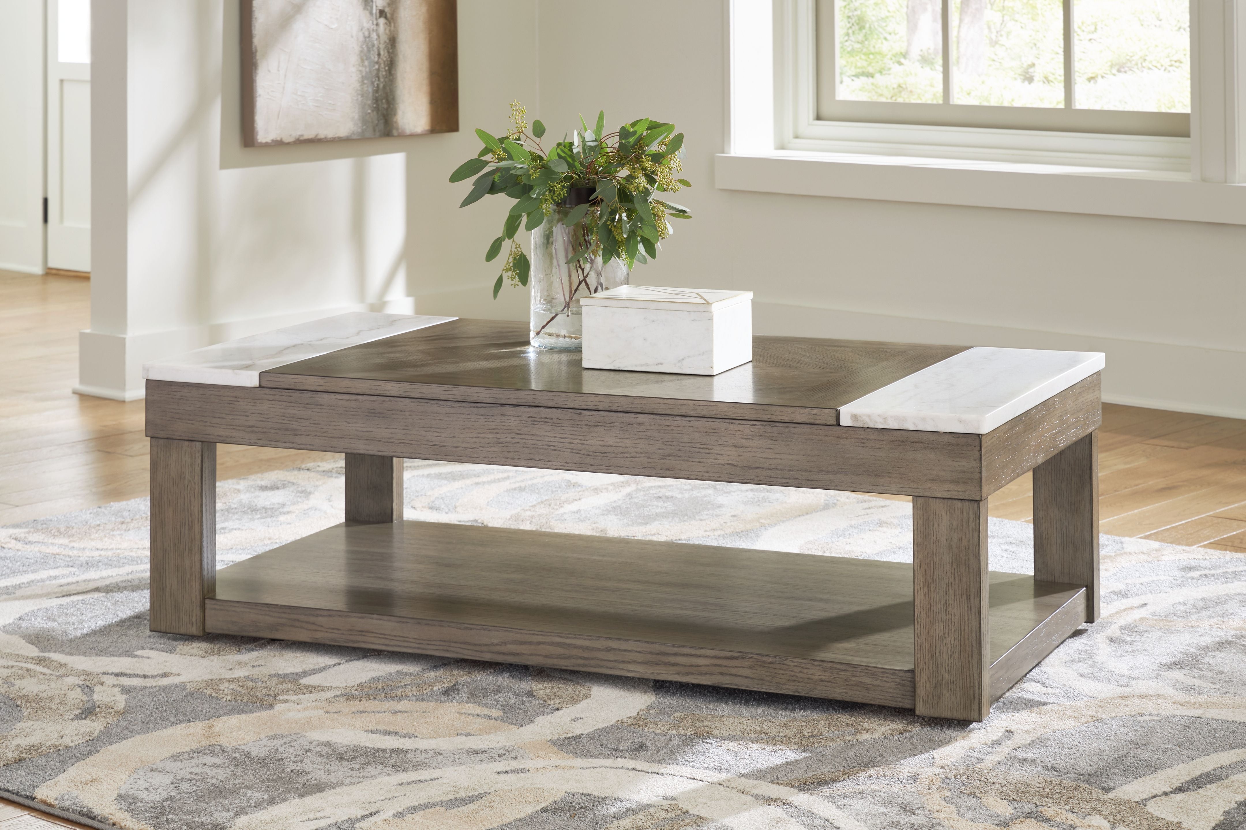 Loyaska - Lift Top Cocktail Table - Grayish Brown / White