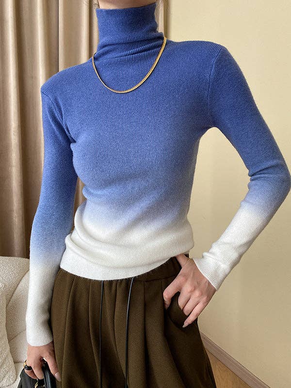 Long Sleeves Skinny Gradient High-Neck Pullovers Sweater Tops: CAMEL / One_size