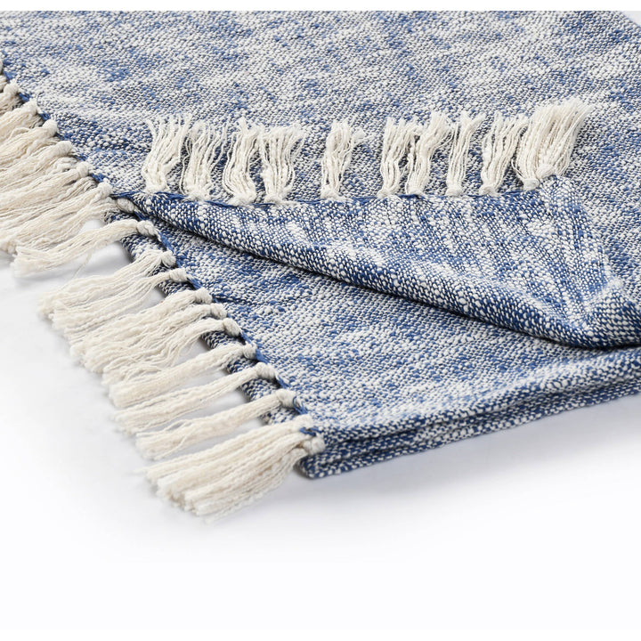 Boho Chambray Throw Blanket with Fringe: Navy Blue