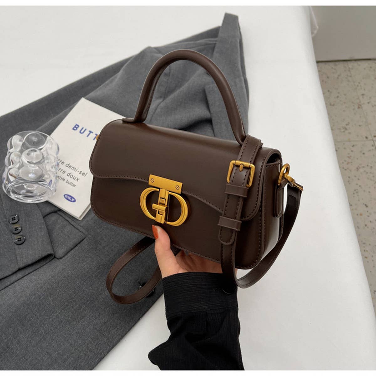 RETRO SMALL SQUARE HANDBAG SHOULDER CROSSBODY BAG_CWAB1556: WINE / (OS) 1