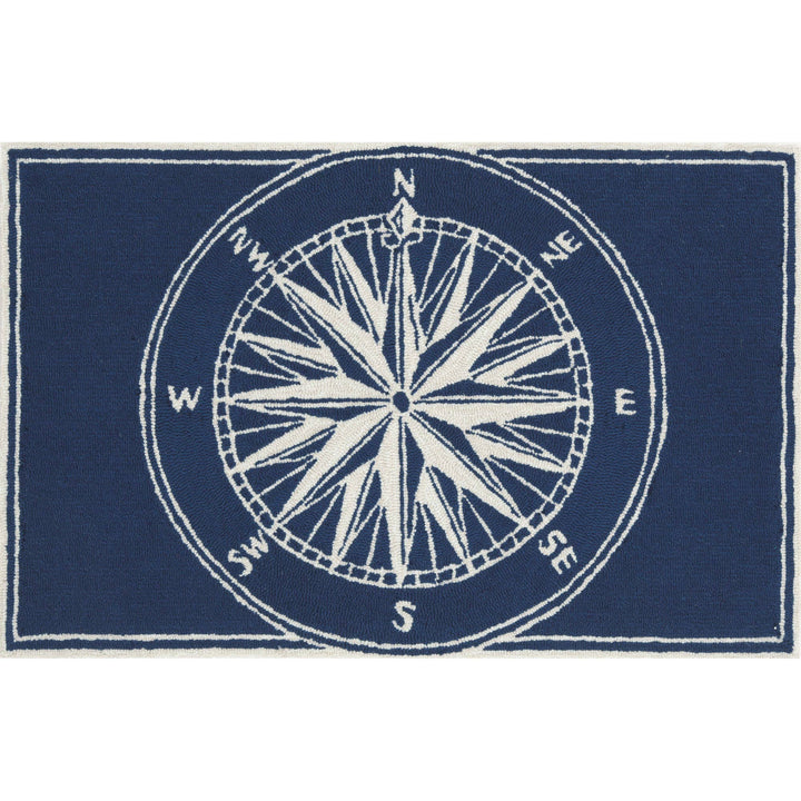Frontporch Compass Indoor/Outdoor Rug: Navy / Polyester; Acrylic / 1'8" x 2'6"