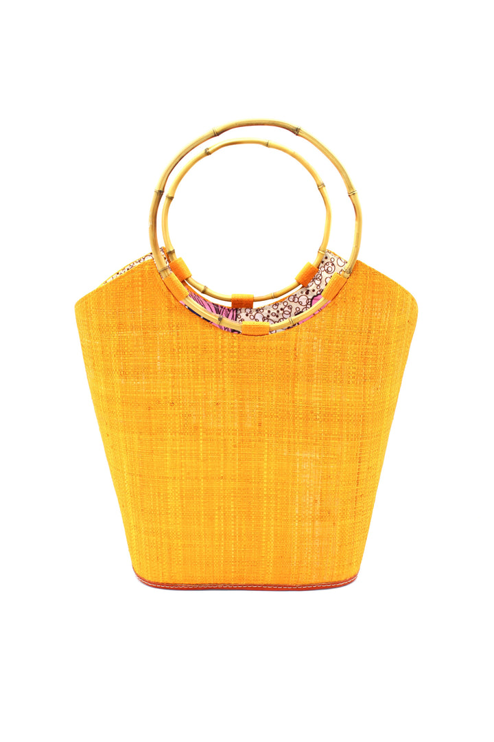Carmen Straw Bucket Bag with Bamboo Handles: Saffron