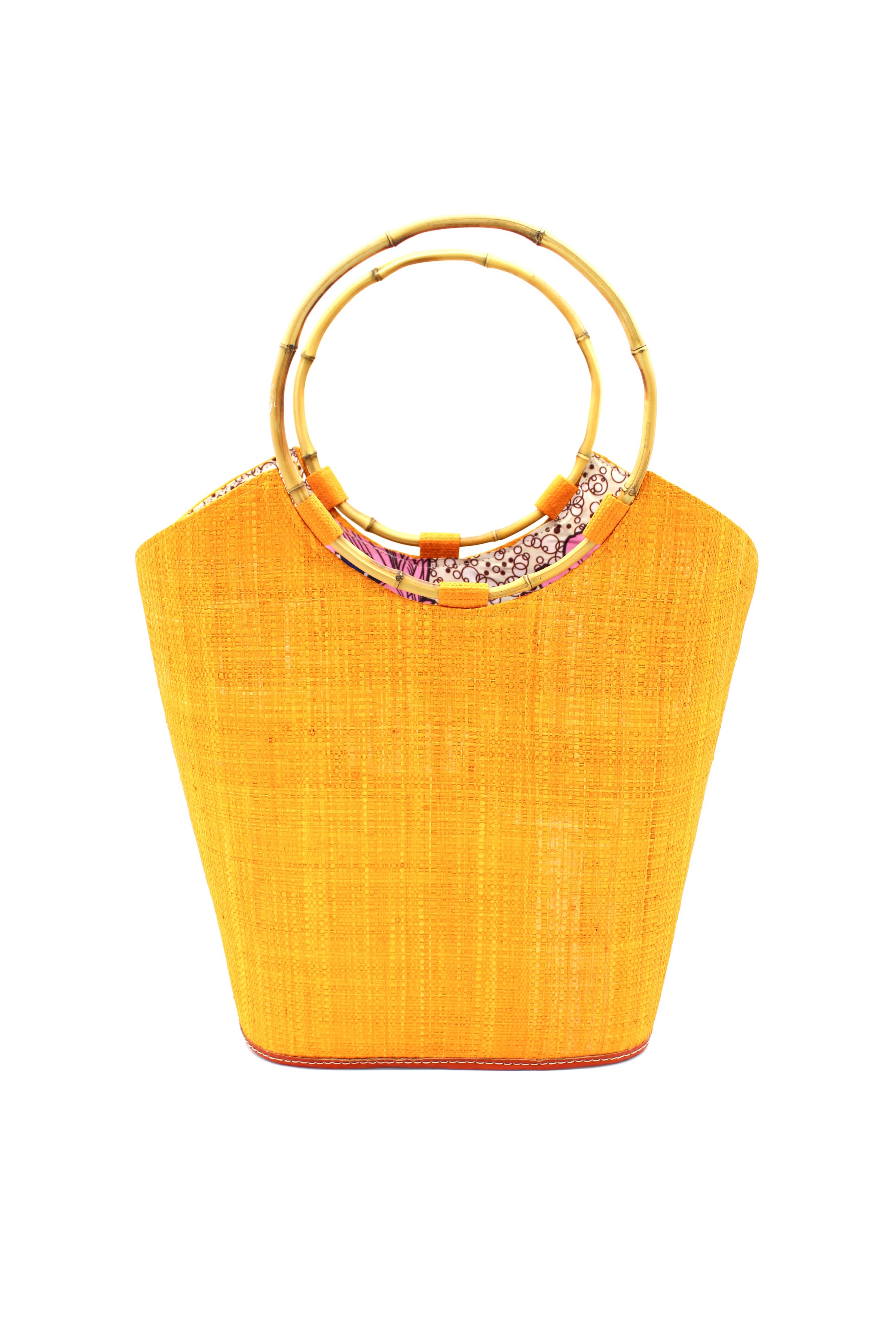 Carmen Straw Bucket Bag with Bamboo Handles: Denim