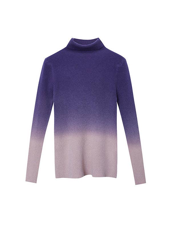 Long Sleeves Skinny Gradient High-Neck Pullovers Sweater Tops: CAMEL / One_size