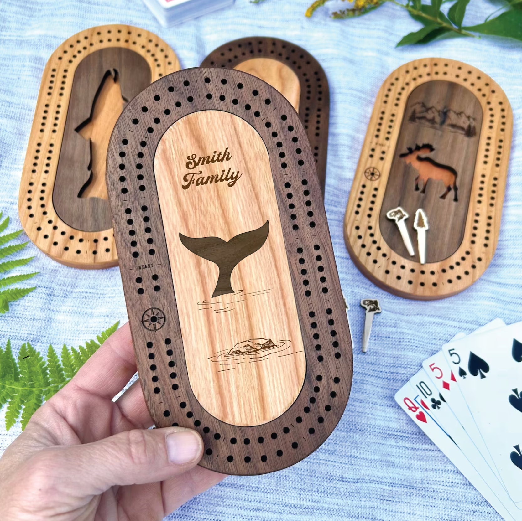 Wildlife Mini Travel Cribbage Board & Custom Pegs Set: Fish / Select best pegs for us