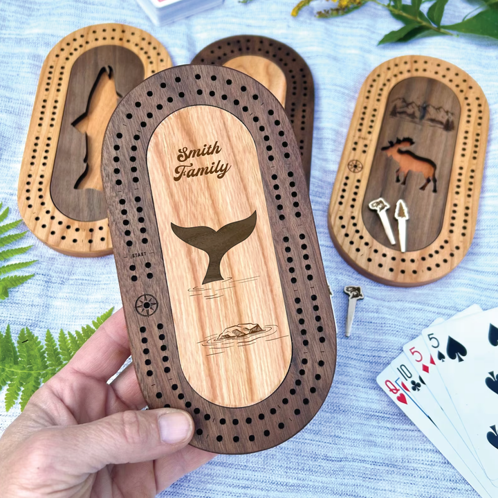 Wildlife Mini Travel Cribbage Board & Custom Pegs Set: Whale Tail / Select best pegs for us