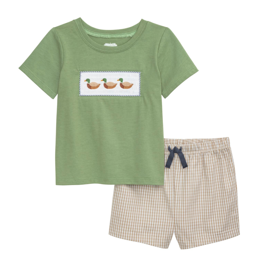 SMOCKED DUCK SHORT SET - GREEN - LG