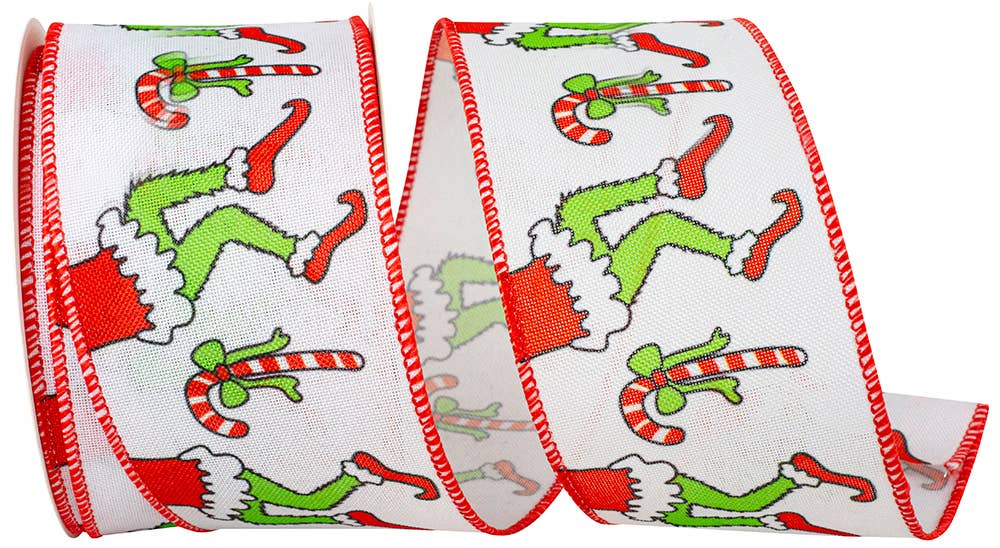 Green Legs Dancing Christmas Linen Wired Edge, White/red