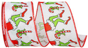 Green Legs Dancing Christmas Linen Wired Edge, White/red