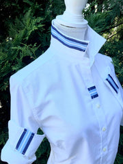 Casie 2 - White Ox w Blue & Lt. Blue Stripe Ribbon: White w Blue & Lt. Blue Stripe Ribbon / L