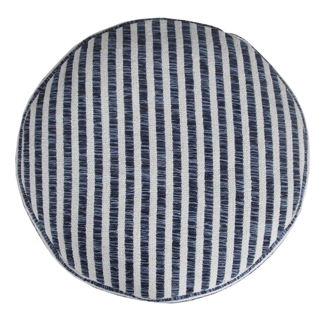 Blue and White Woven Stripe Pouf Ottoman