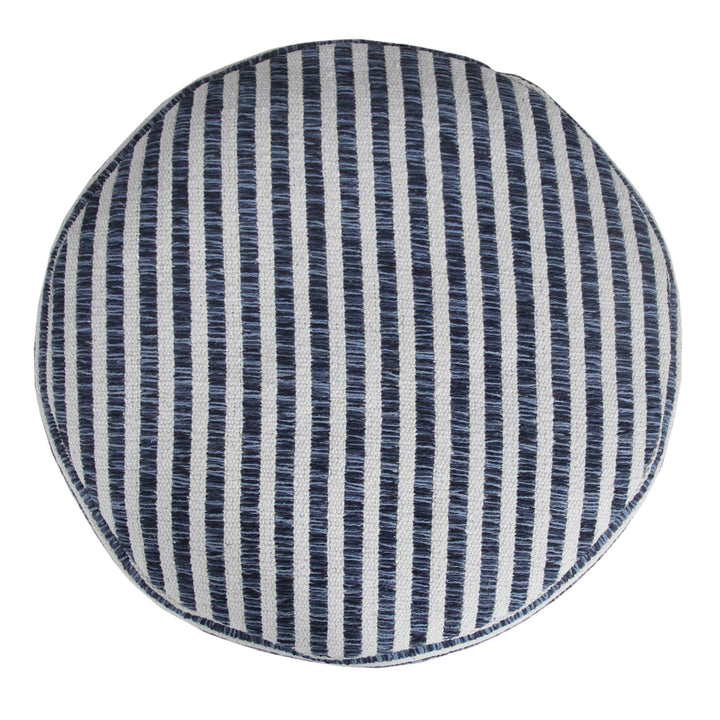 Blue and White Woven Stripe Pouf Ottoman