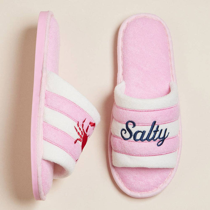 6Pairs Crab Salty Embroidered Striped Indoor Floor Slippers: Pink