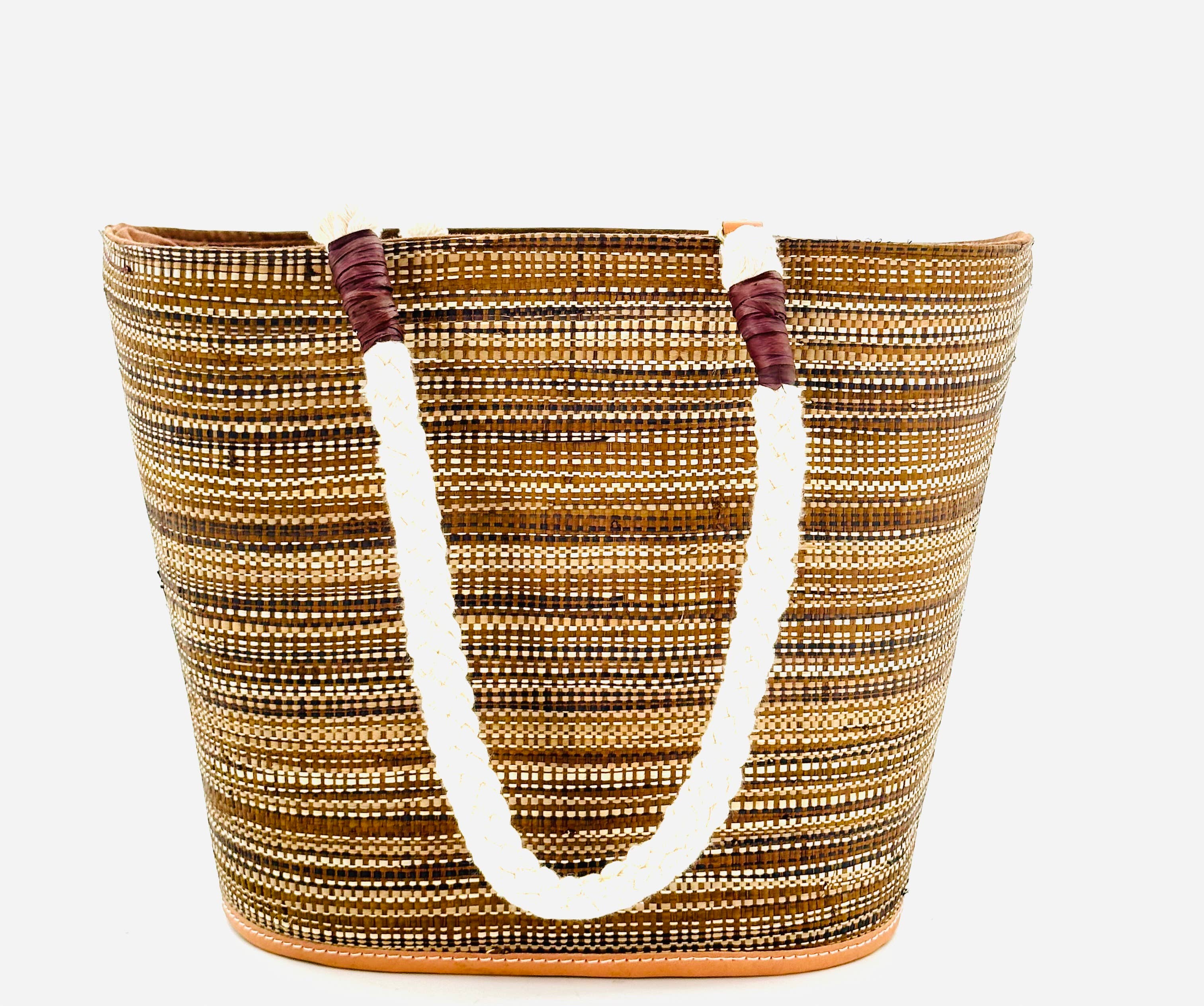 Brighton Melange Straw Basket Bag with Rope Handle: Blush Melange