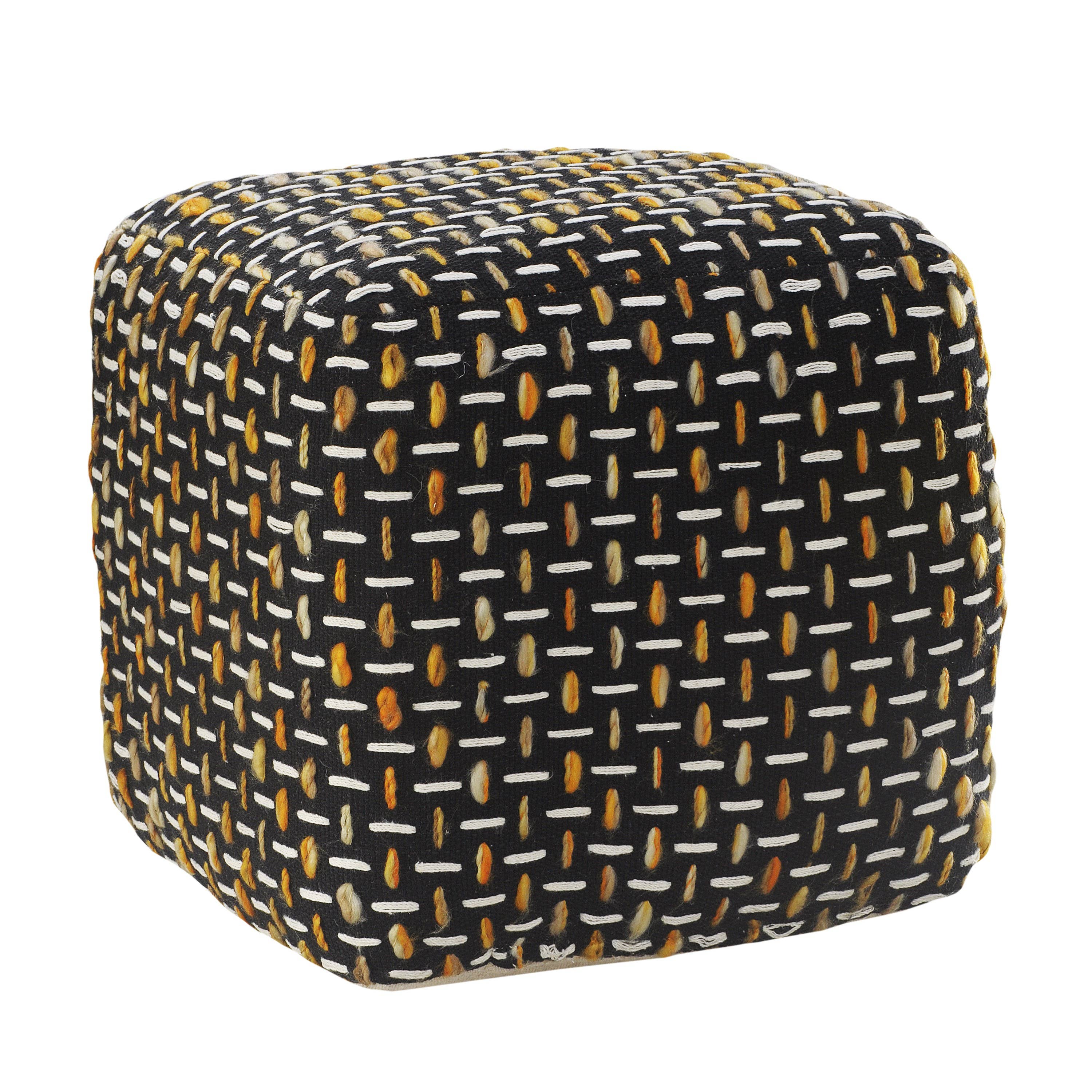 Modern Interwoven Geometric Pouf: Black/White/Blue