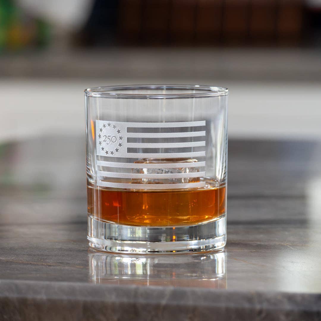 America250™ Betsy Ross Flag 10oz On the Rocks Whiskey Glass | Set of 12
