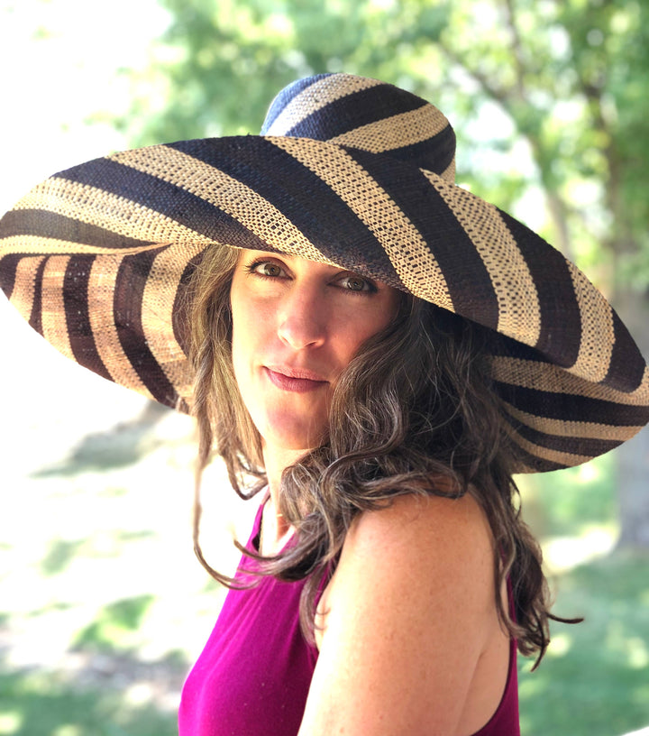 Sun Hats: Colored Stripes Packable 5" & 7" Brim Raffia Straw: 5" Brim / Carmalita Stripes