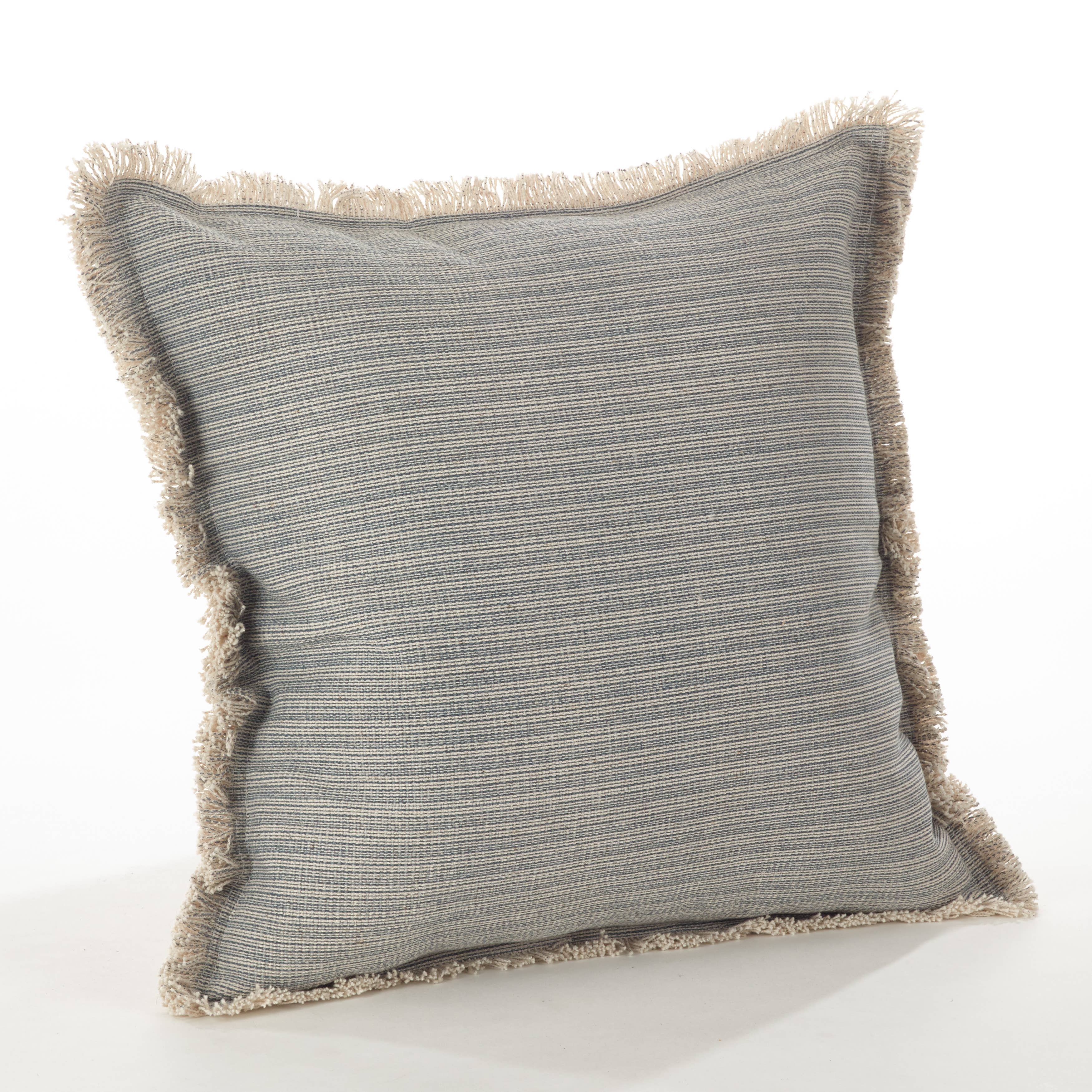 Fringed Pinstriped Pillow - Down Filled: 20" / Blue-Grey / Down Insert