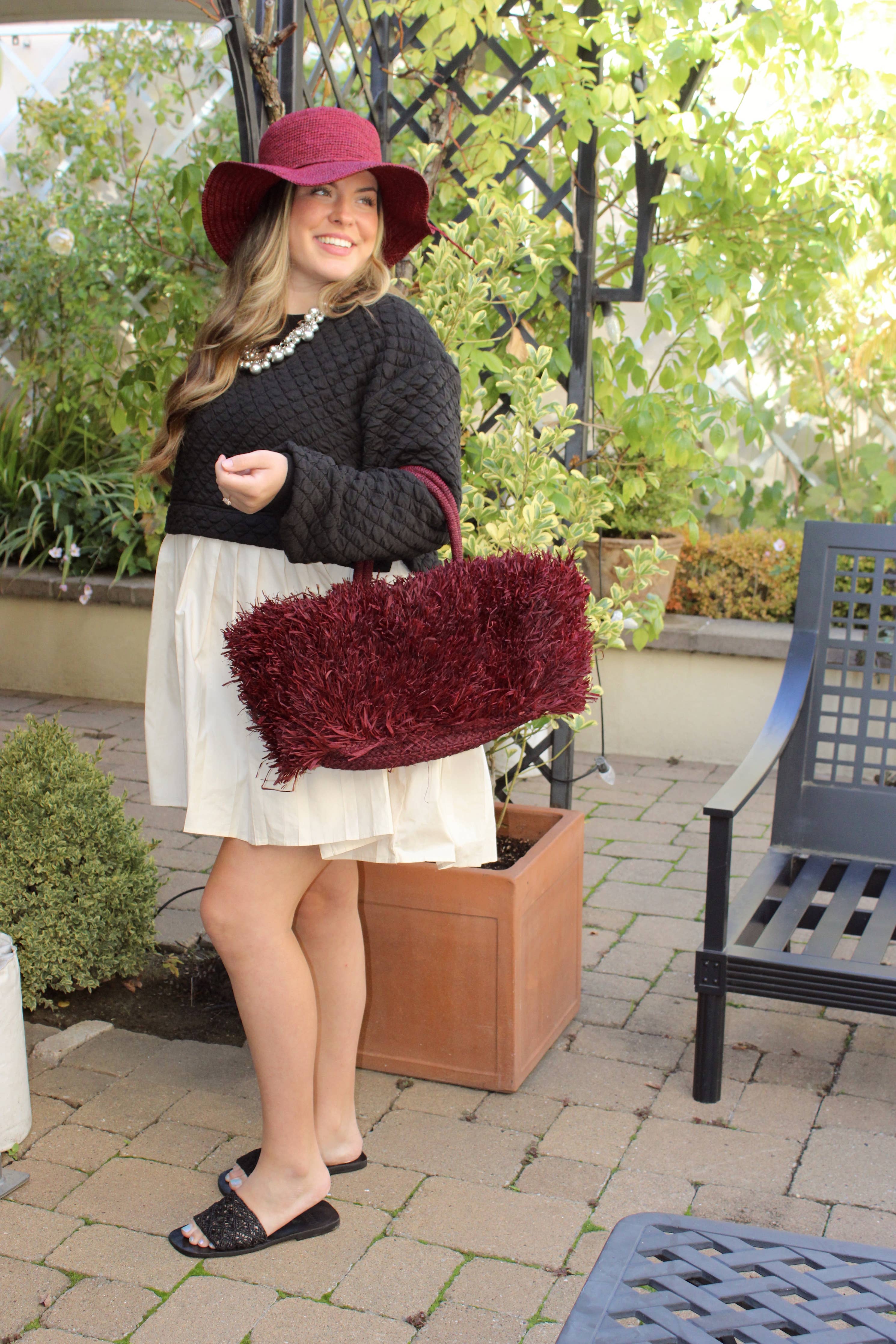 Calypso Pompom Pouf Crochet Straw Basket Handbag: Natural