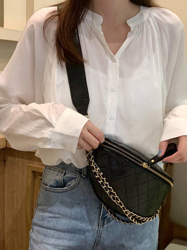 Cool Chic Chains Zipper Sling Bag: BLACK / FREE SIZE