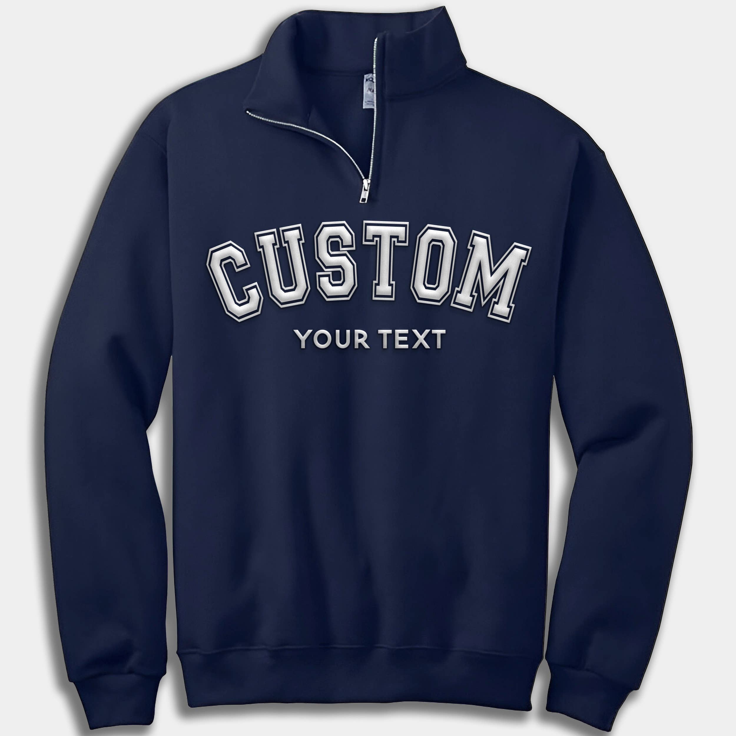 CUSTOM Unisex Puff Print Quarter Zip Sweatshirt: Black / XL