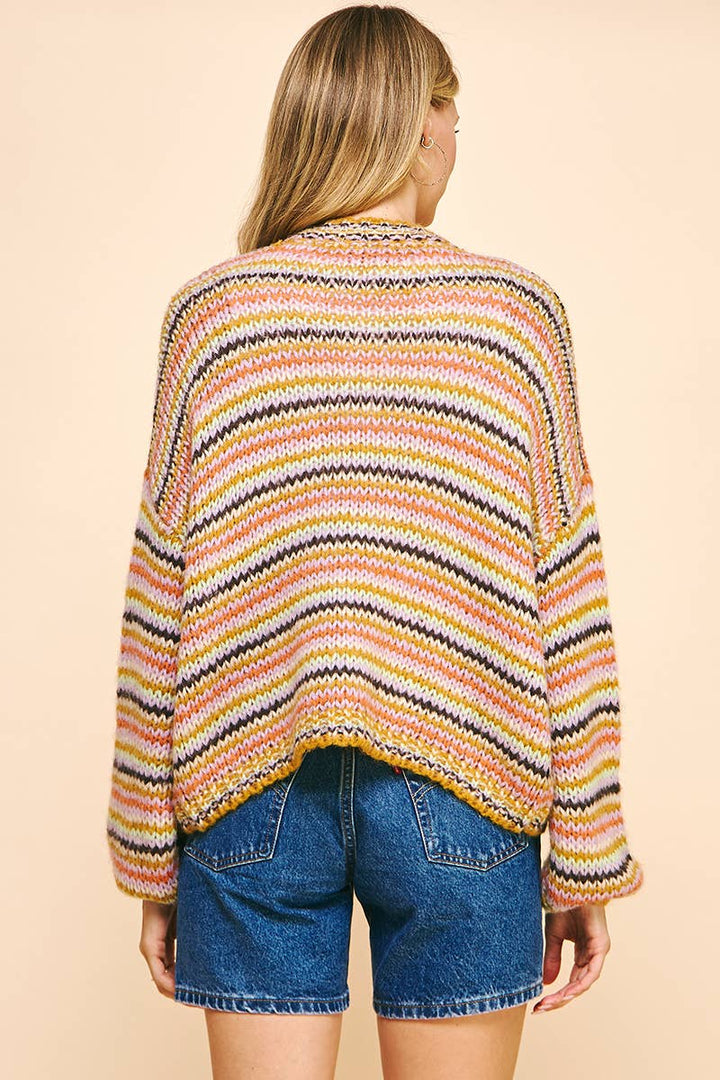 STRIPE OPEN STYLE CARDIGAN - MUSTARD STRIPE: SM