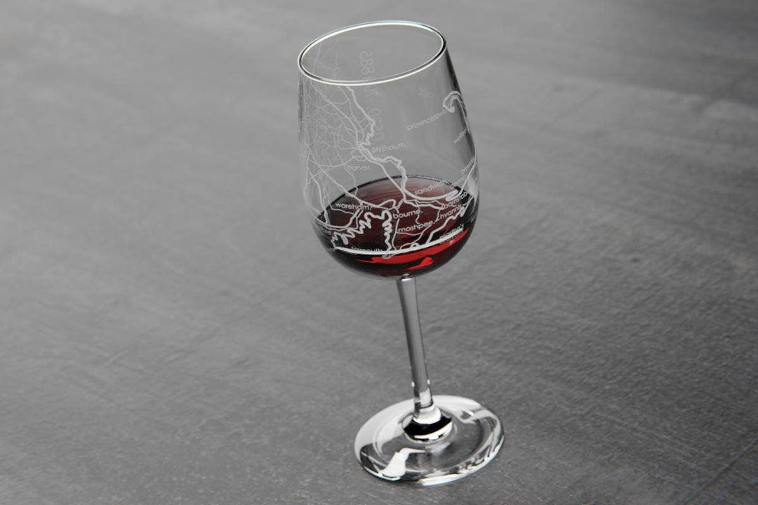 Cape Cod MA Map Stemmed Wine Glass