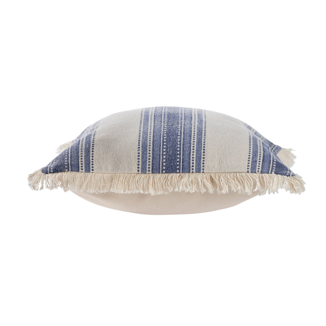 Coastal Striped Blue and Cream Throw Pillow: Navy/Blue/Ivory / Feather Filled