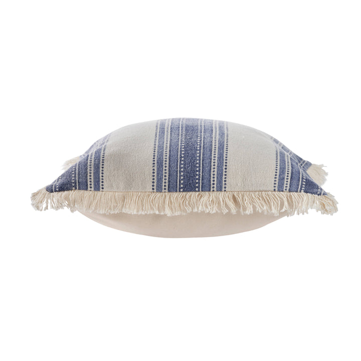 Coastal Striped Blue and Cream Throw Pillow: Navy/Blue/Ivory / Feather Filled