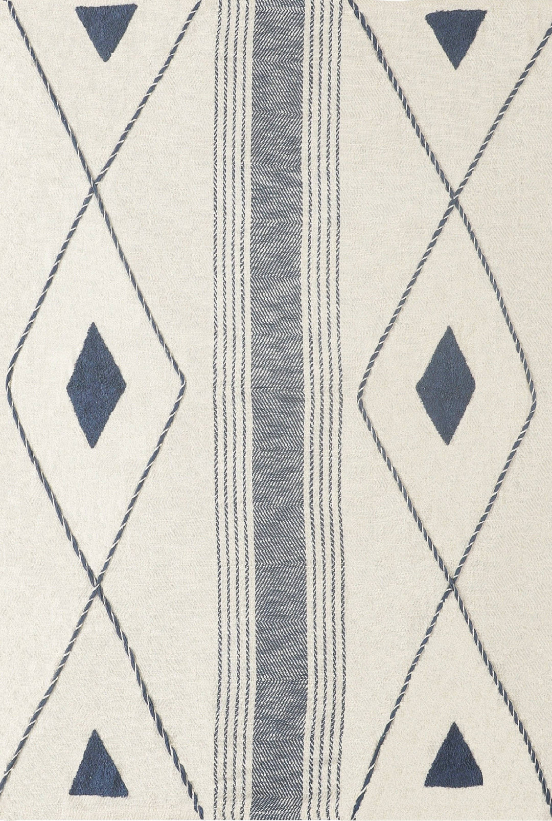 Coastal Edge Geometric Diamond Throw Blanket with Fringe: Blue/White
