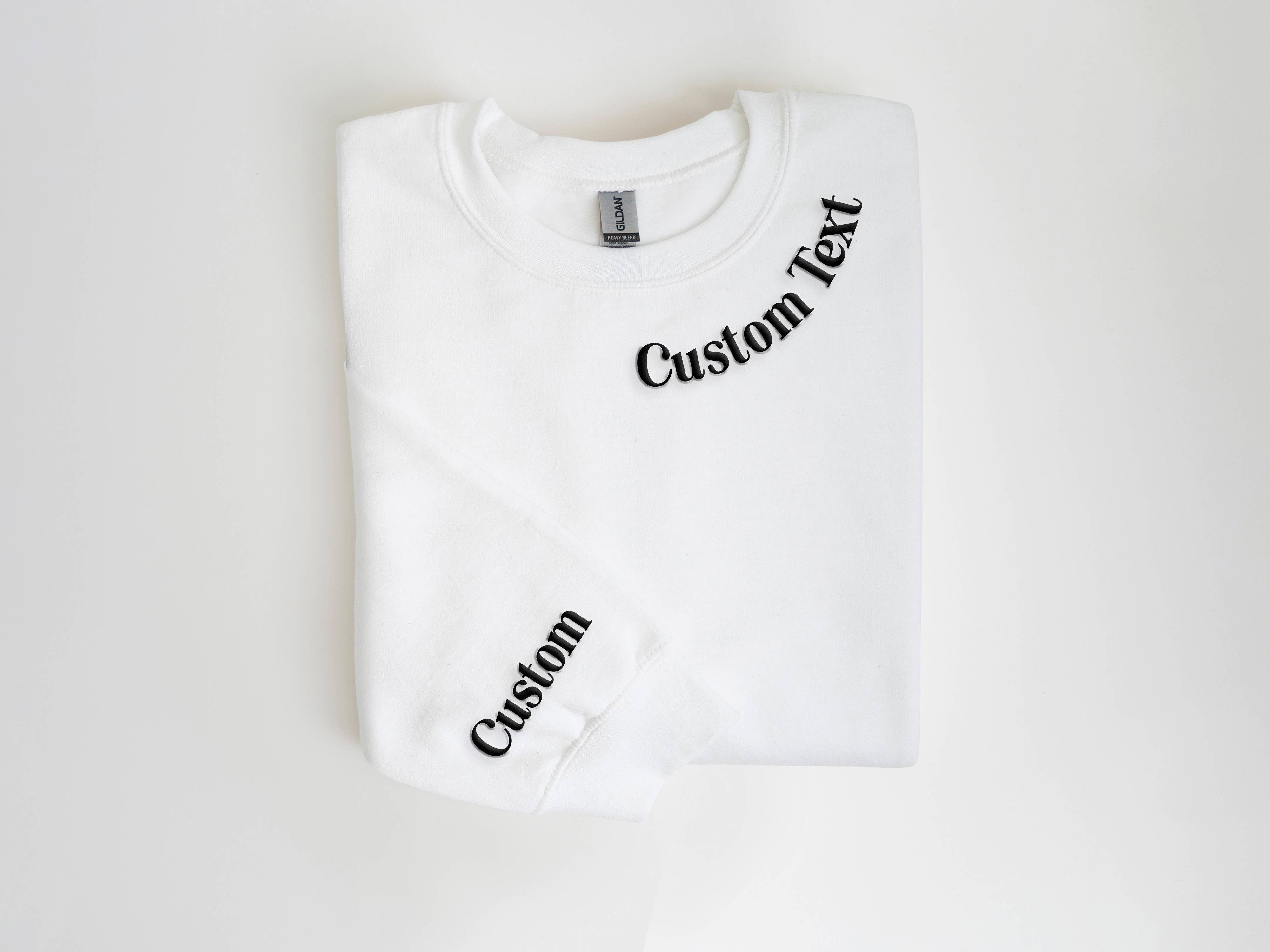 CUSTOM Collar & Sleeve Embossed Puff Print Unisex Sweatshirt: Black / White / L