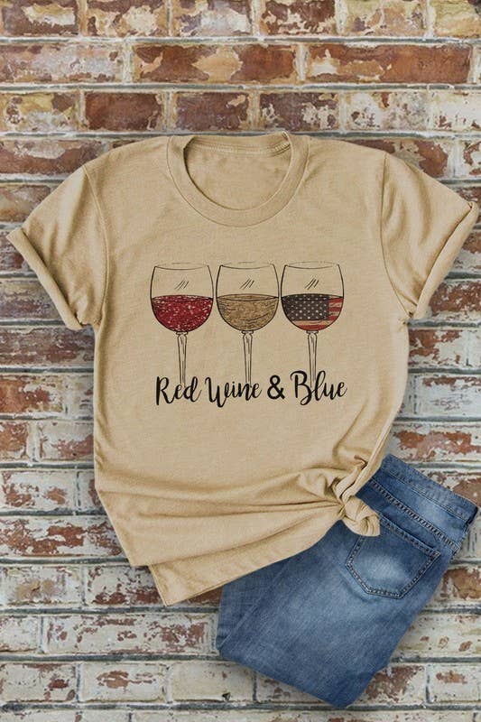 Red Wine & Blue, 4th of July, Unisex Short Sleeve T-Shirt: White / L
