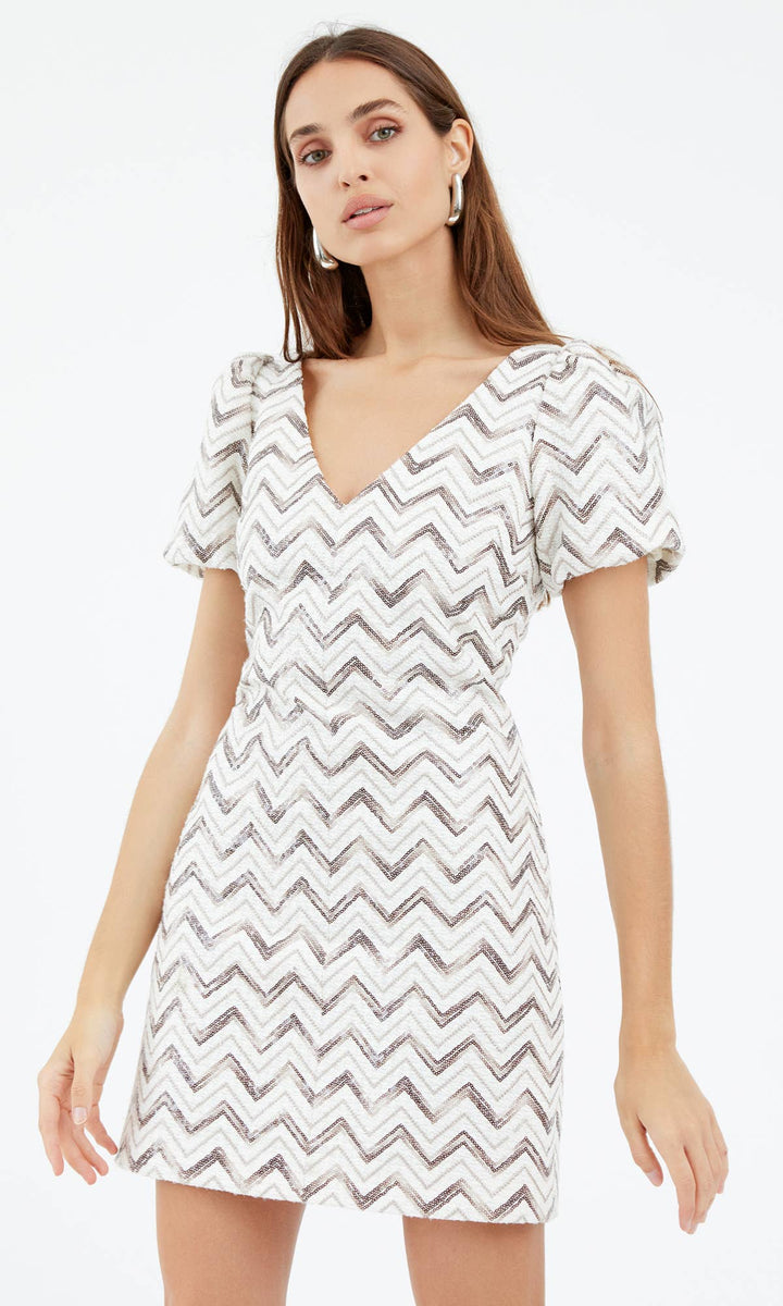 Cali Sequins Chevron Mini Dress: Large / Ivory