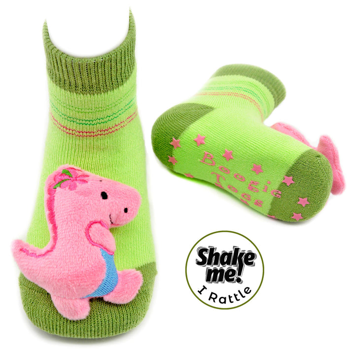 Pink T-Rex Boogie Toes - Baby Rattle Socks: 1 - 2 Y