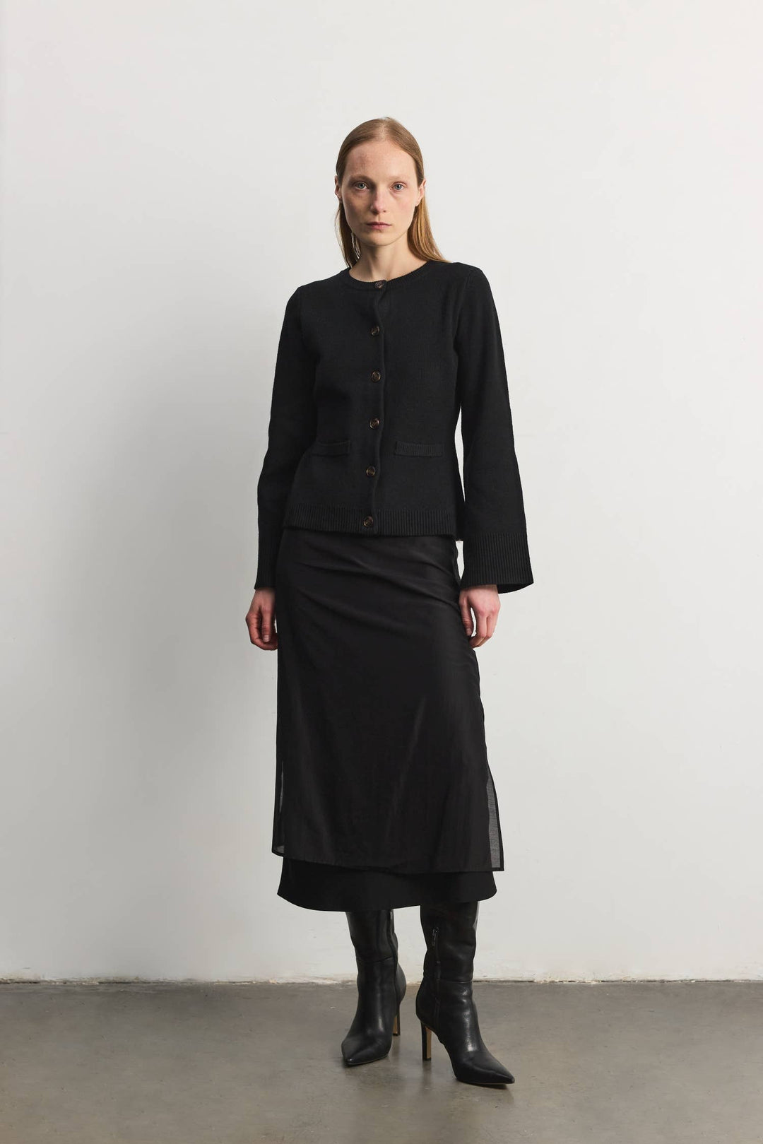 The Tyler Cardigan | Bell Sleeve Buttoned Cardigan: BLACK / LARGE