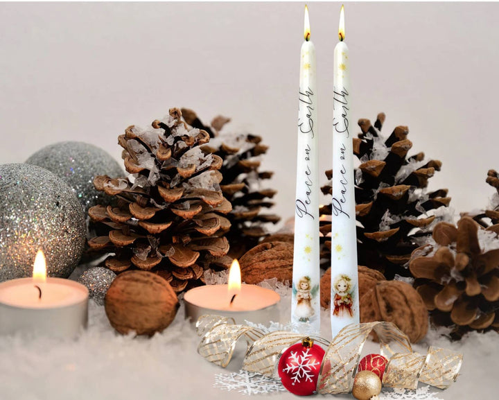 Peace on Earth Angel Taper Candles, Christmas Candle