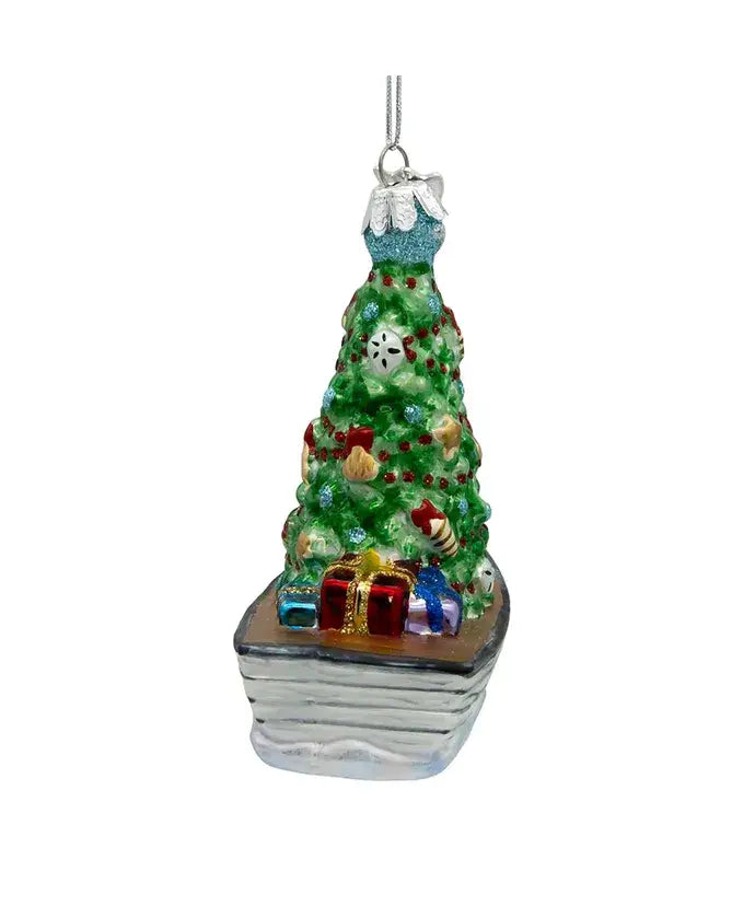 4"NOBLE GEMS BOAT W/TREE GLASS ORNAMENT