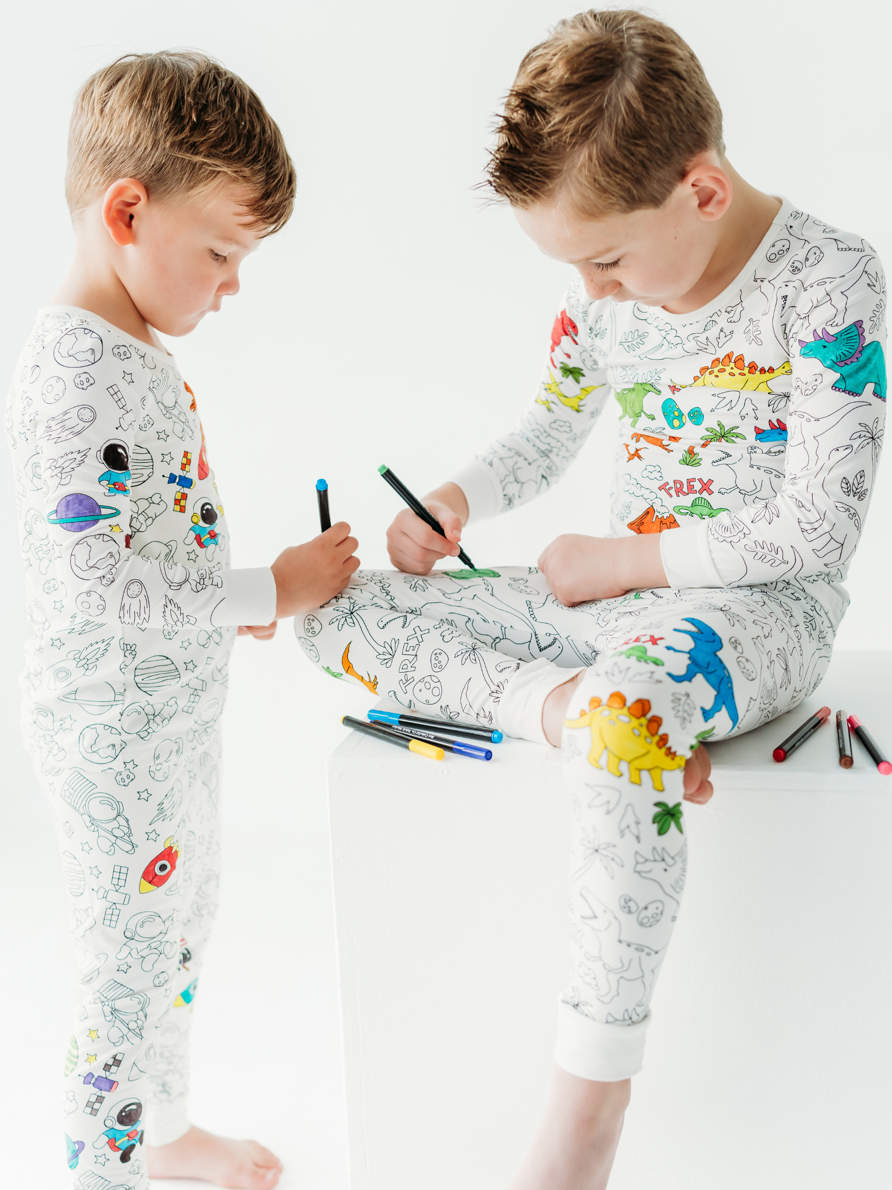 Dinosaur Coloring Pajamas 2 piece set made from Bamboo: 5-6 years