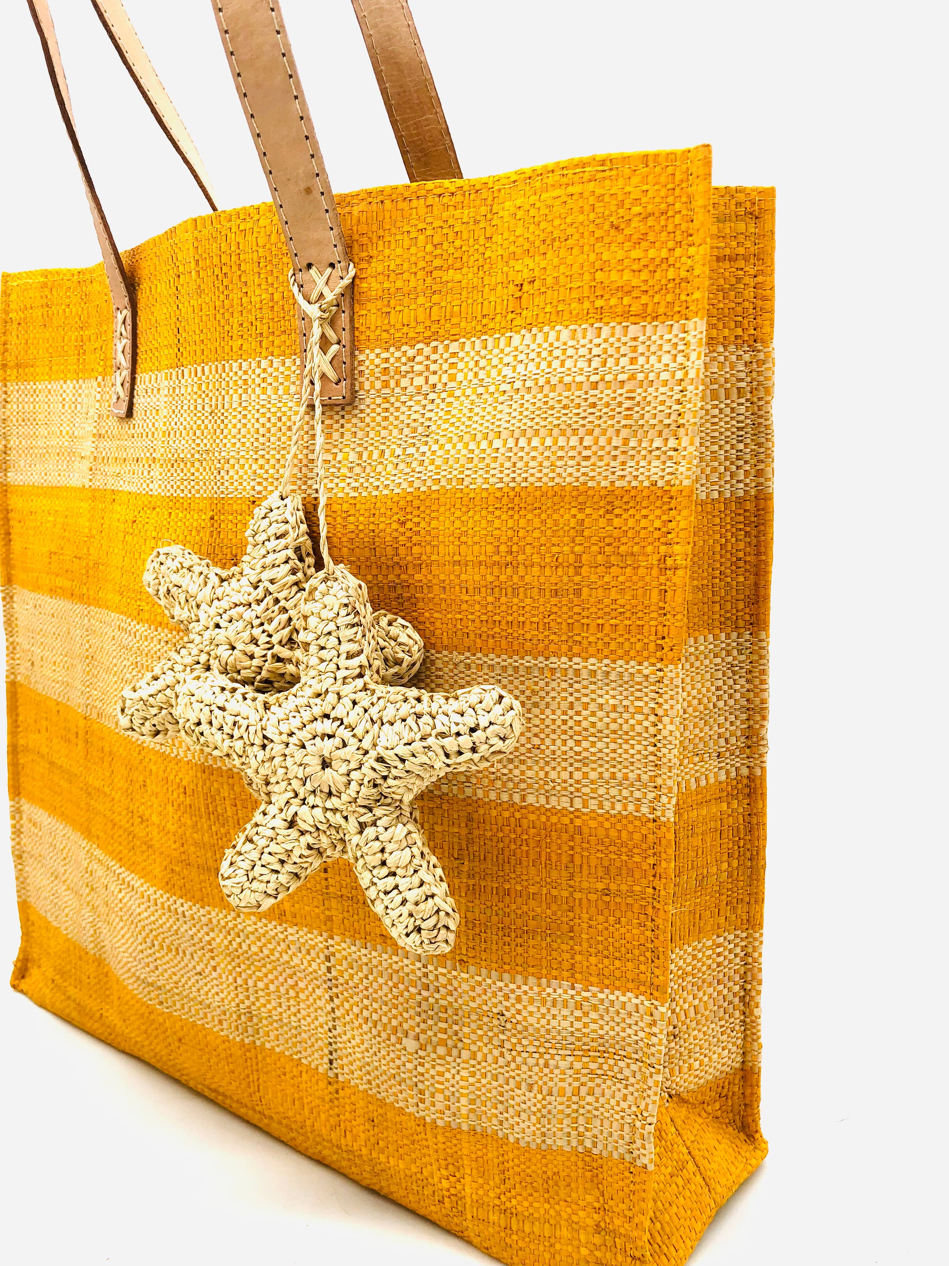 Starfish Straw Bag with Crochet Starfish Charm Embellishment: Saffron