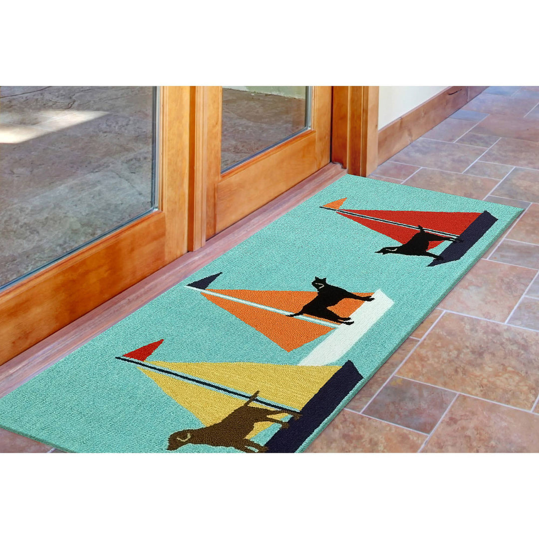 Frontporch Sailing Dog Indoor/Outdoor Rug: Blue / Polyester; Acrylic / 1'8" x 2'6"