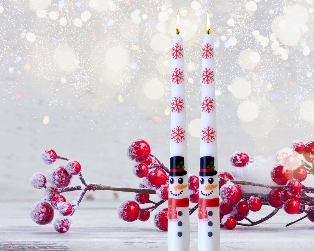 Snowman Christmas Taper Candle, Holiday Snowman Candlesticks