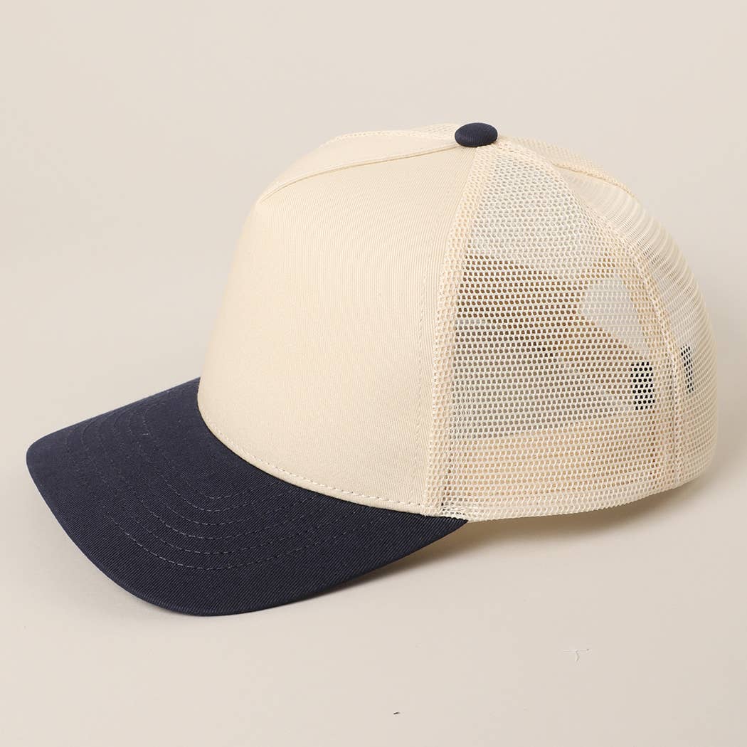 Solid Two-Tone Cotton Trucker Hat with Mesh Back