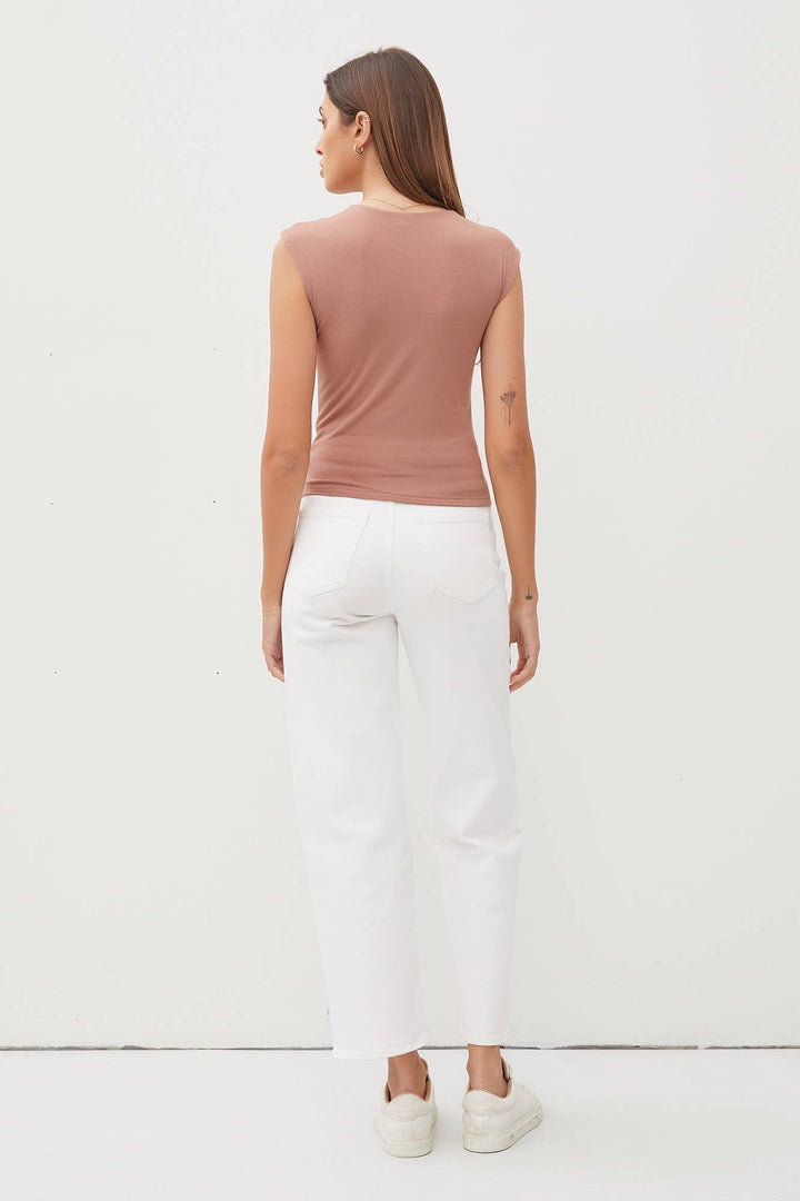 BASIC CAP SLEEVE KNIT TOP: Large / Off White