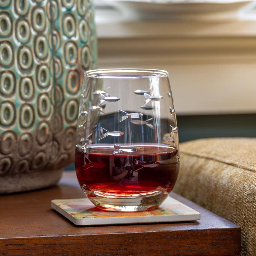 School of Fish 15oz Clear Stemless Wine Tumbler Glass