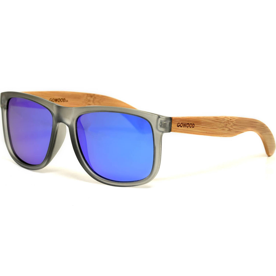 Square Bamboo Wood Sunglasses with Blue Polarized Lenses